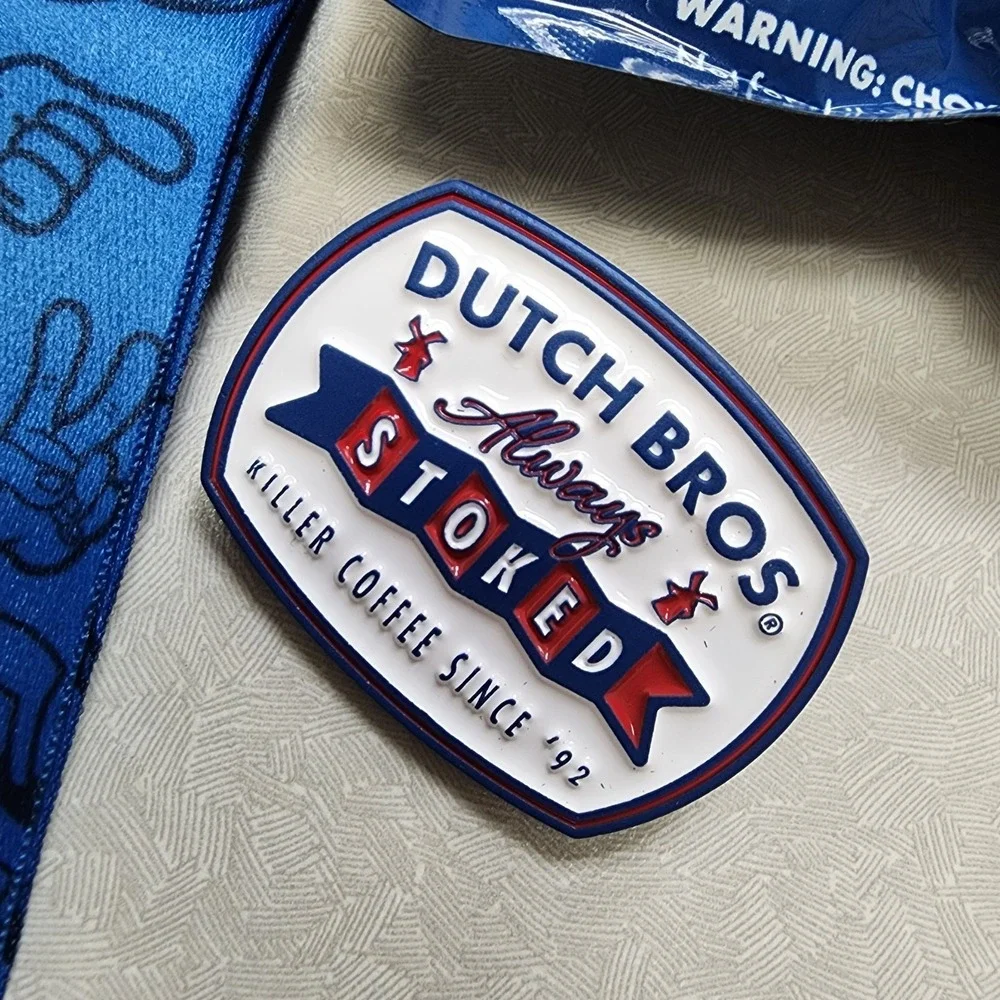 Set Of 2 Dutch Bros Pin and Lanyards 6/25/26 Red/Blue Lightning Bolt Always Stok